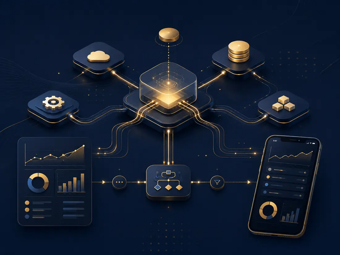 Arquitetura de integração entre ERP, APIs, dashboards e sistemas externos